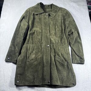 Evan Davies‎ Pig Suede Coat Womens 6 Olive Green Zip Snap Red Lining Pockets